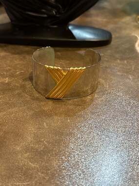 Monet Two-Tone Silver And Gold Wide Cuff Bracelet Vintage